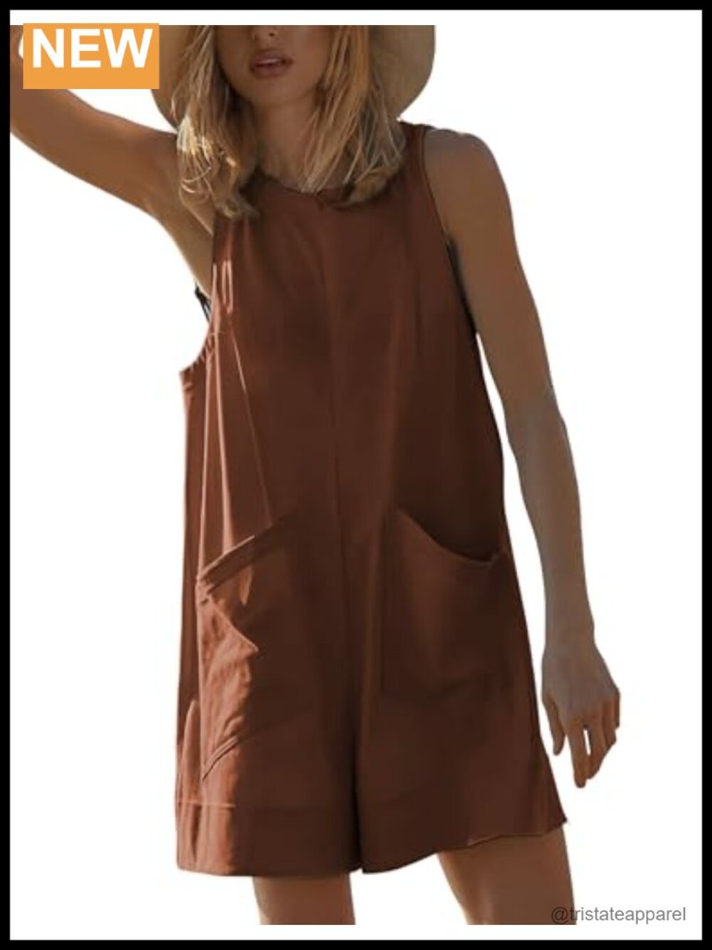 Womens Loose Romper Sleeveless Cotton Blend Keyhole Back Beach Jumpsuit